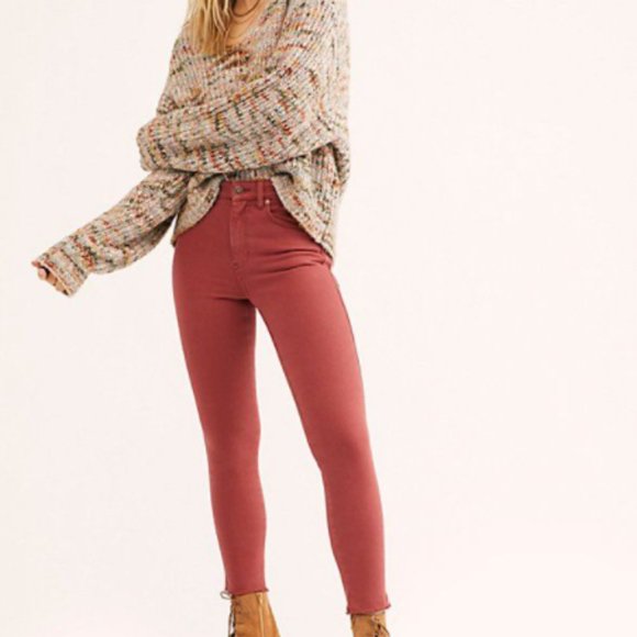Free People Denim - Free People Raw Hems High Rise Skinny Jeans Red 24